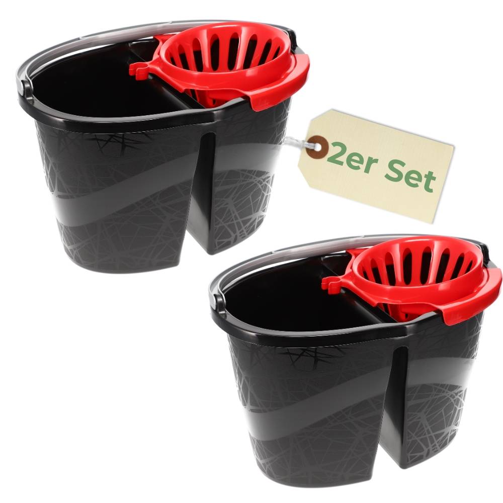 2x Wischeimer 18 L Putzeimer mit Presse Zweikammer Zweigeteilter Eimer Bodenwischer Wischeimer mit Auswringfunktion Auswringer