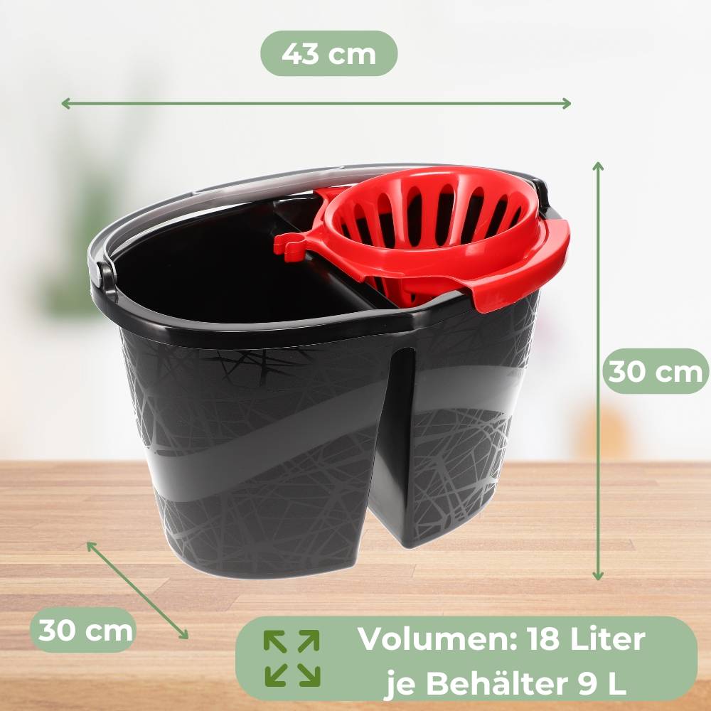 2x Wischeimer 18 L Putzeimer mit Presse Zweikammer Zweigeteilter Eimer Bodenwischer Wischeimer mit Auswringfunktion Auswringer