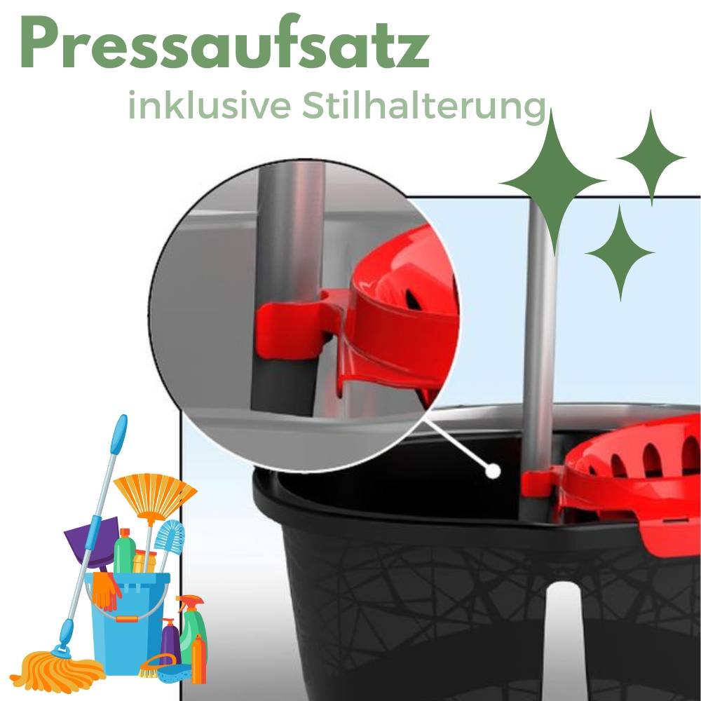 2x Wischeimer 18 L Putzeimer mit Presse Zweikammer Zweigeteilter Eimer Bodenwischer Wischeimer mit Auswringfunktion Auswringer