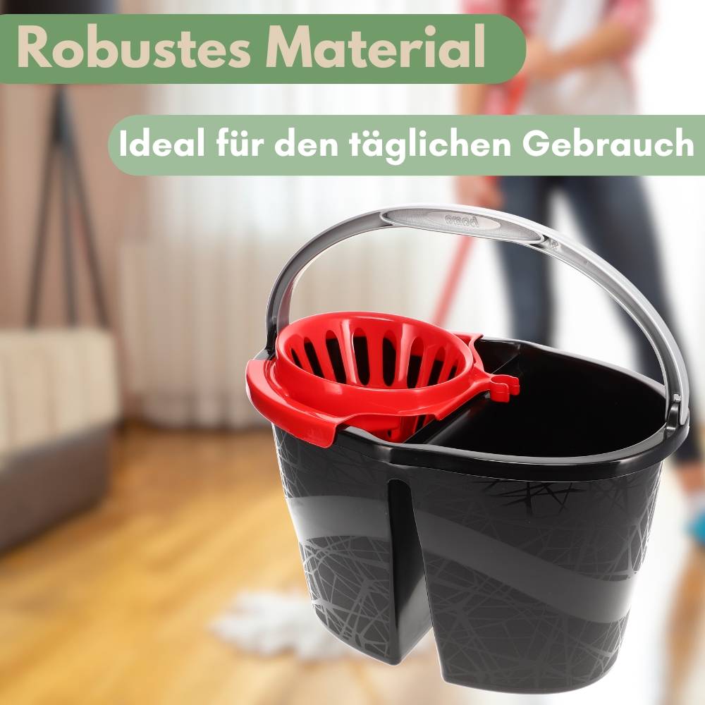 2x Wischeimer 18 L Putzeimer mit Presse Zweikammer Zweigeteilter Eimer Bodenwischer Wischeimer mit Auswringfunktion Auswringer