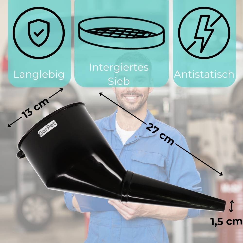 2x Abgewinkelter Trichter Auto für AdBlue Kunststoff Öltrichter Einfülltrichter mit Sieb Groß Öl Benzin KFZ Diesel Werkstatt Einfüllhilfe