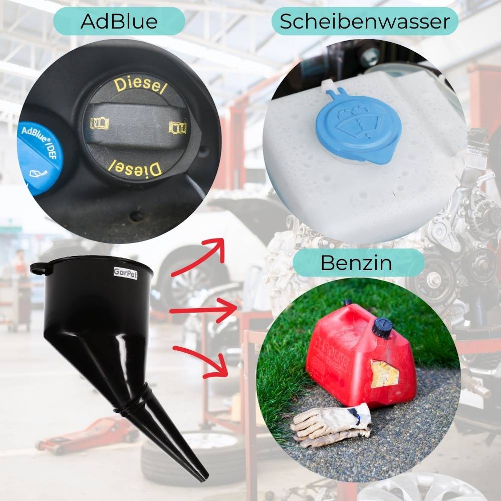2x Abgewinkelter Trichter Auto für AdBlue Kunststoff Öltrichter Einfülltrichter mit Sieb Groß Öl Benzin KFZ Diesel Werkstatt Einfüllhilfe