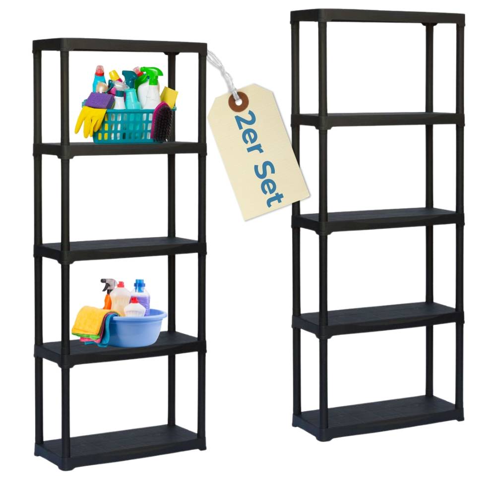 2x Steckregal Kunststoff Standregal Vorratsregal Haushaltsregal Regal Abstellkammer Vorratskammer Keller Lager 5 Böden 70 x 30 x 176 cm