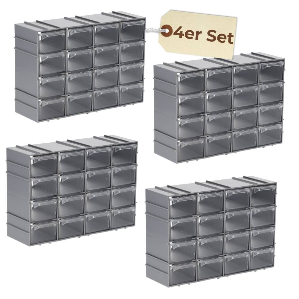 4x Sortimentskasten erweiterbar 16 Fach Sortierkasten für Kleinteile Schubladen Organizer Schrauben Sortierbox Kleinteilemagazin Sortimentsboxen