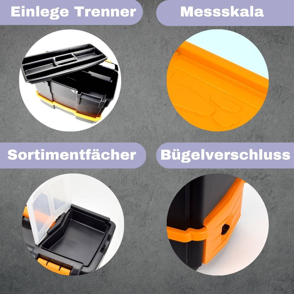 2x Werkzeugkoffer leer Doppelfach 2in1 Werkzeugkasten Groß Werkzeugkiste Werkzeugkästen Kunststoff Angel Box Kiste Haushalt Tool Box Set
