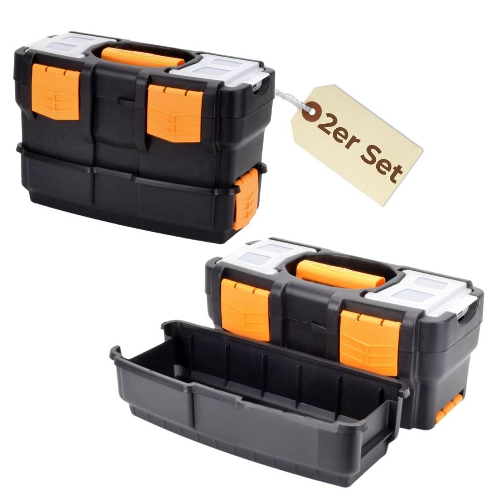 2x Werkzeugkoffer leer doppelt stapelbar 2in1 Werkzeugkasten Werkzeugkiste Werkzeugkästen Kunststoff Angel Box Kiste Haushalt Tool Box Set