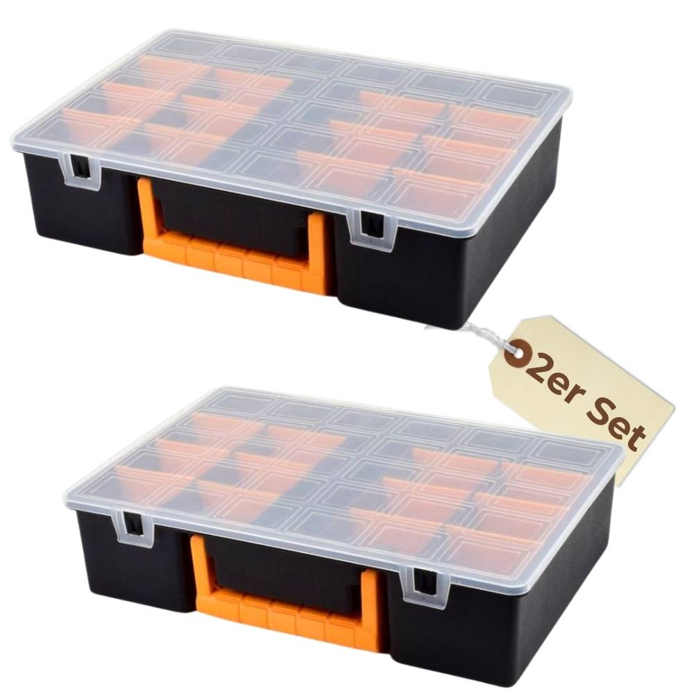 2x Sortimentskasten 17 Fach mit Tragegriff Sortierkasten für Kleinteile Organizer Schrauben Sortierbox Kleinteilemagazin Sortimentsboxen