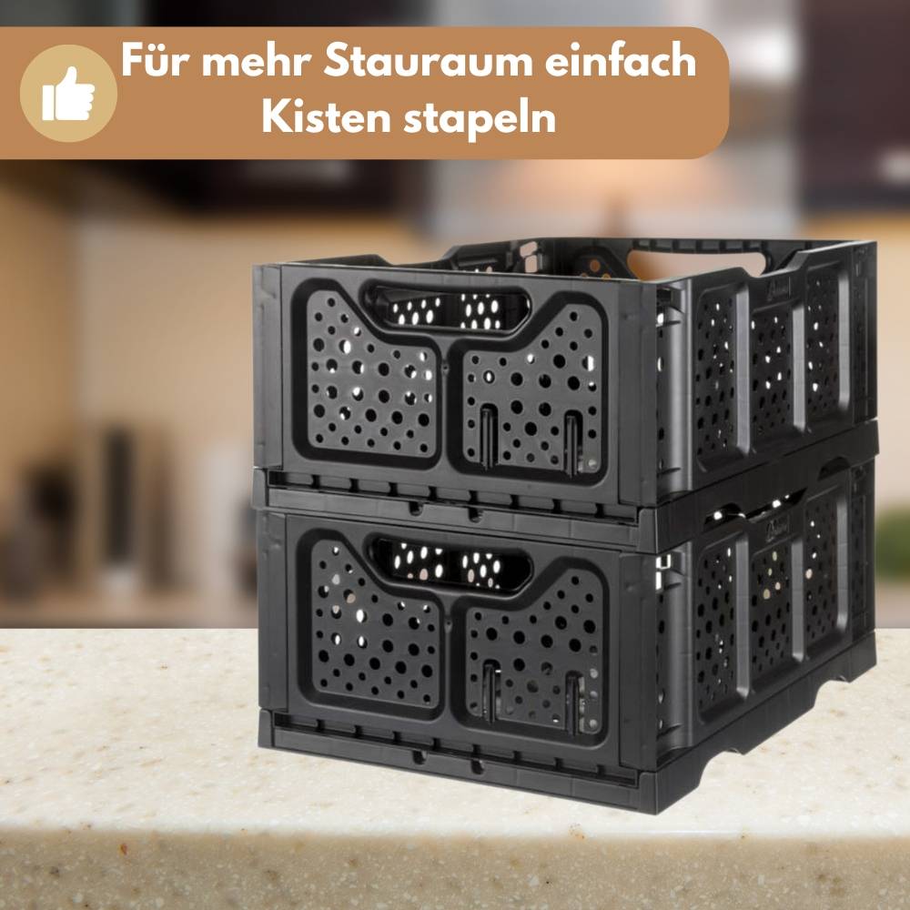 2x Klappbox Klappkiste Einkaufskorb faltbar Einkaufkiste klappbar Kiste Stapelbox Stabil Transport Kofferraum Kiste 40 x 30 x17 cm