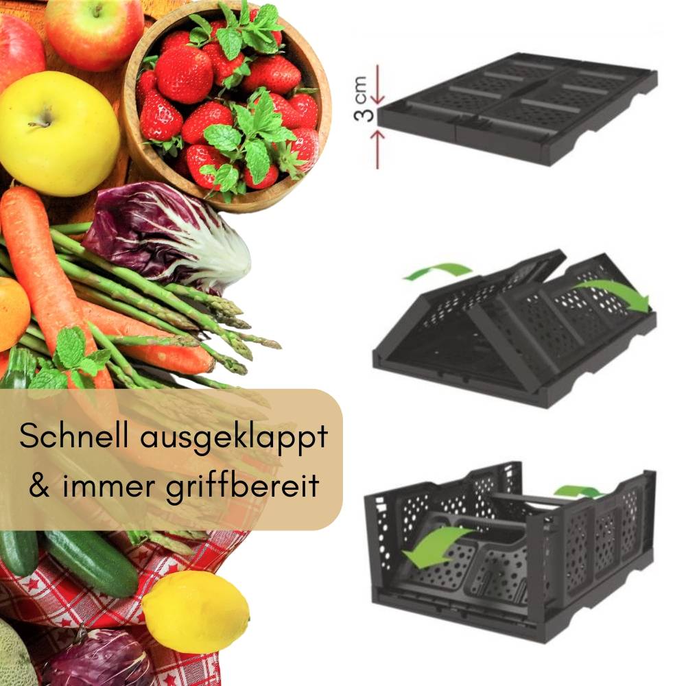 2x Klappbox Klappkiste Einkaufskorb faltbar Einkaufkiste klappbar Kiste Stapelbox Stabil Transport Kofferraum Kiste 40 x 30 x17 cm