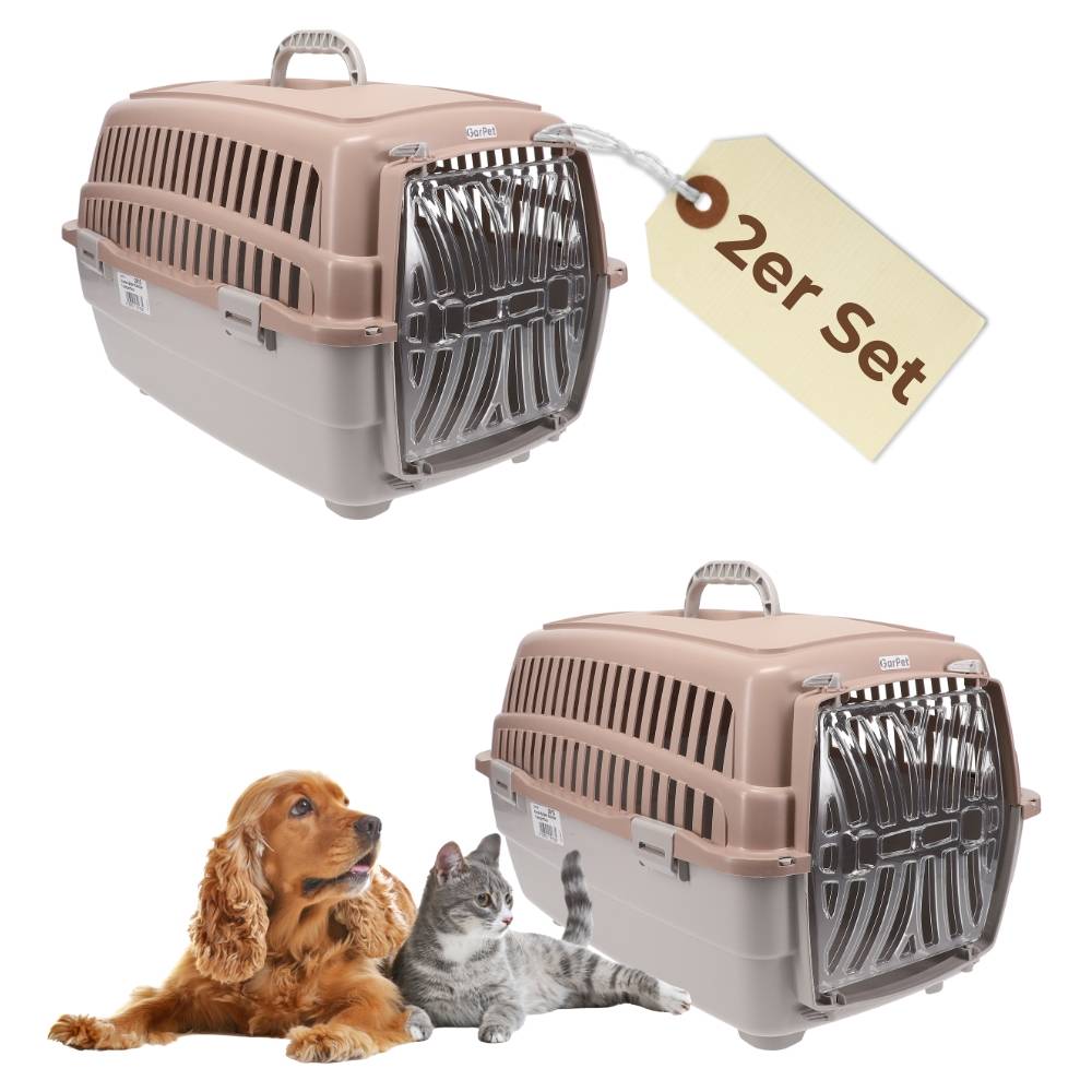 2x Transportbox Hundebox Katzentransportbox Kaninchen Transport Auto Box Korb Katzenbox extra viele Luftschlitze sicheres Schloss