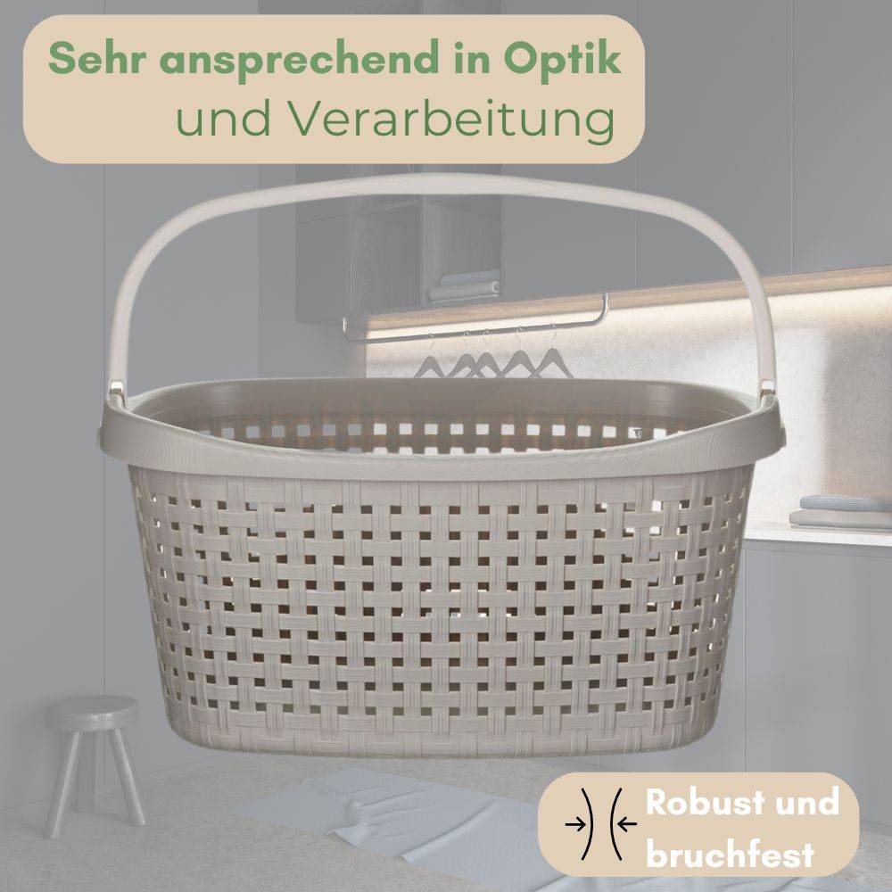 2x Wäschekorb mit Henkel 40 L Wäschewanne Wäschebox Wanne Wäschesammler Wäschekorb Plastik geflochten Design