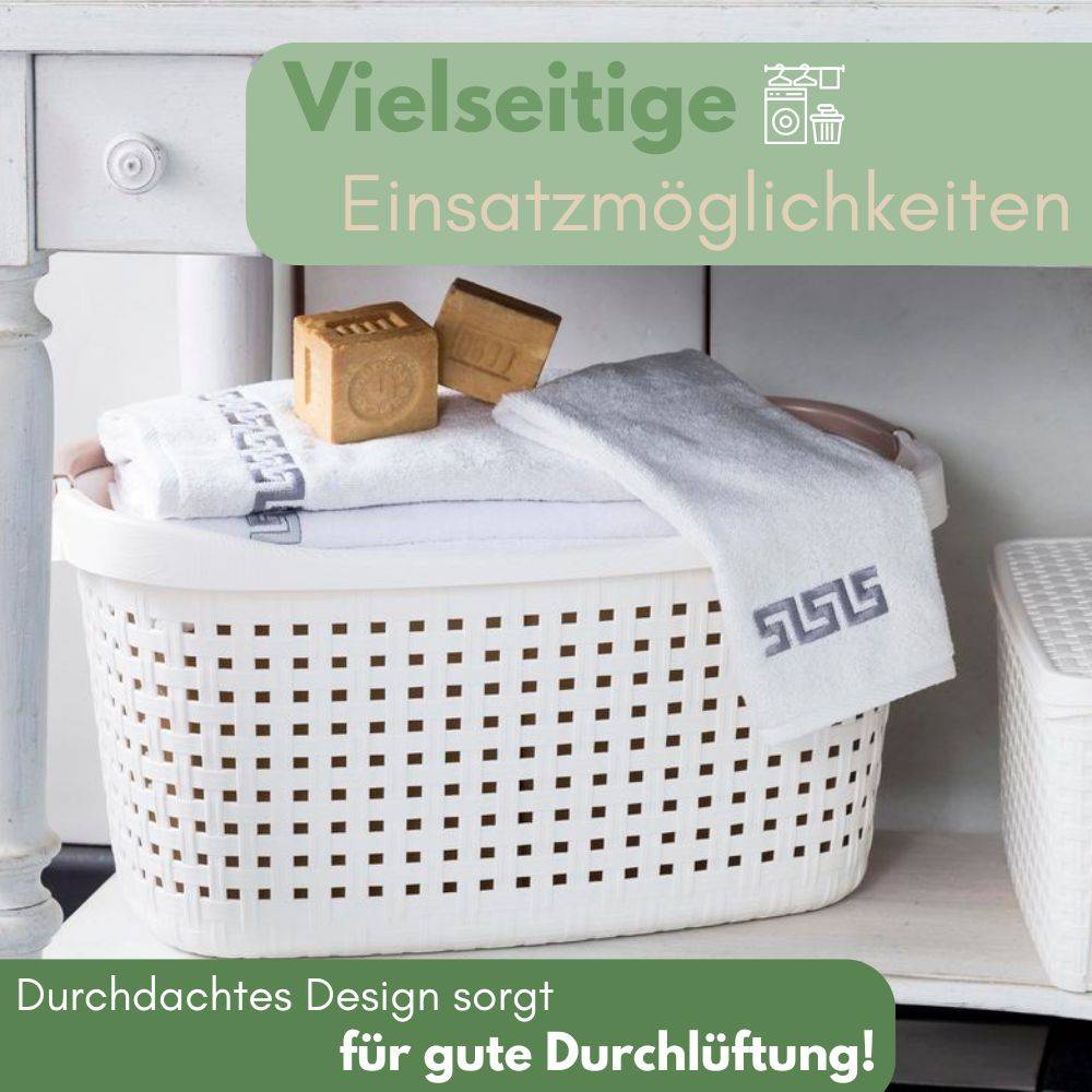 2x Wäschekorb mit Henkel 40 L Wäschewanne Wäschebox Wanne Wäschesammler Wäschekorb Plastik geflochten Design