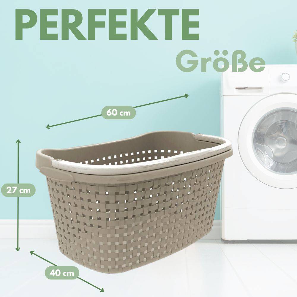 2x Wäschekorb mit Henkel 40 L Wäschewanne Wäschebox Wanne Wäschesammler Wäschekorb Plastik geflochten Design