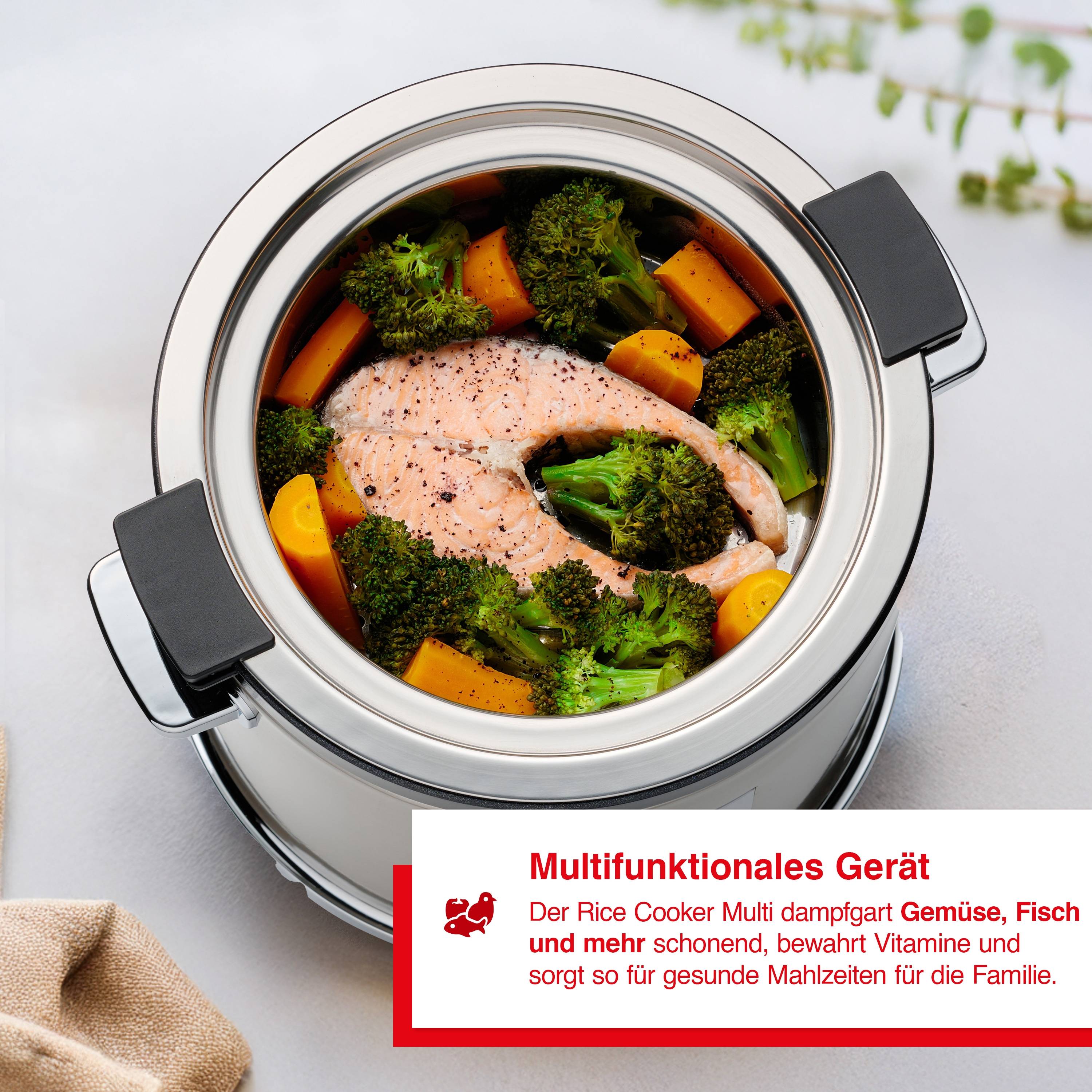 Solis Reiskocher, Dampfgarfunktion, 1,2 Liter, Warmhaltefunktion, beschichtet