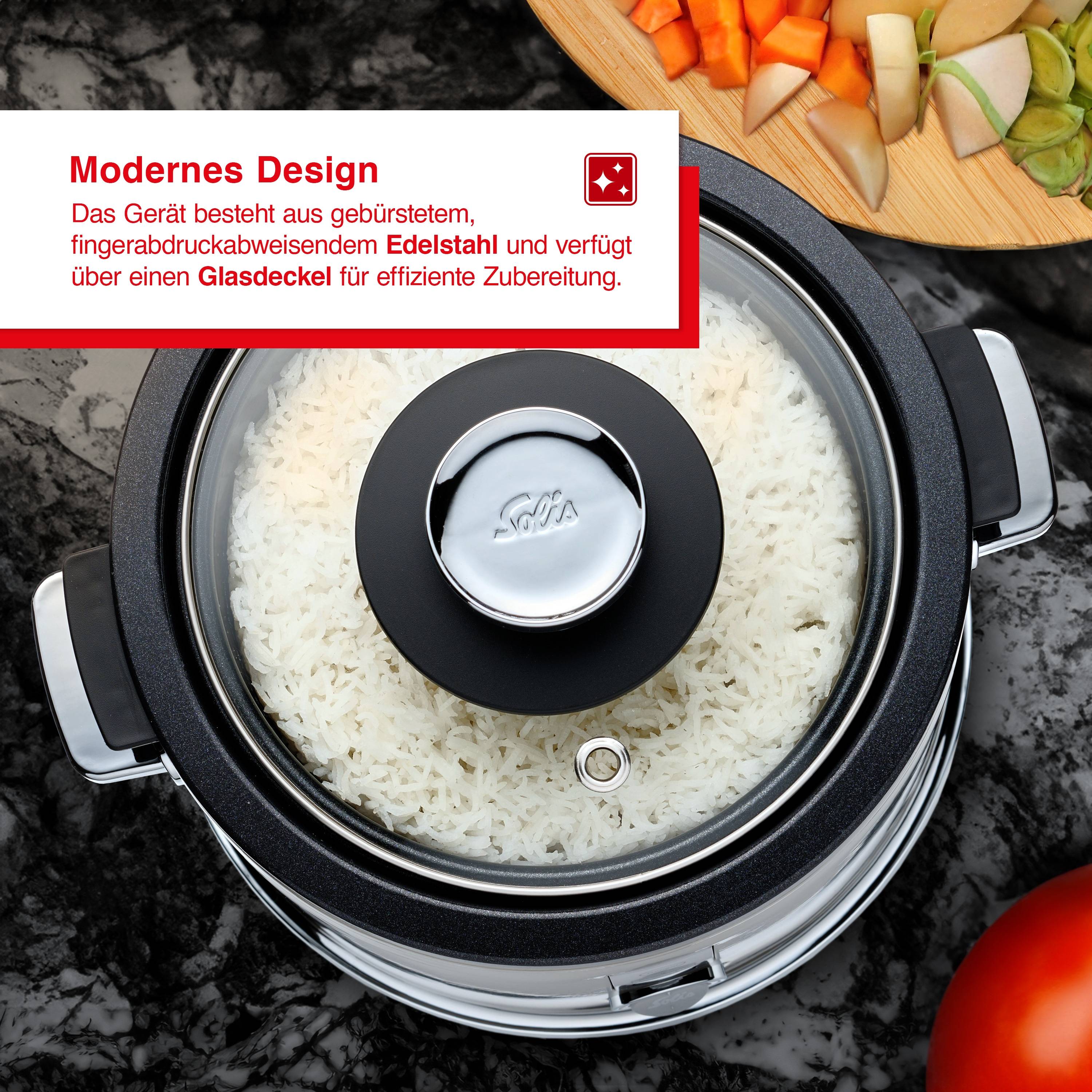 Solis Reiskocher, Dampfgarfunktion, 1,2 Liter, Warmhaltefunktion, beschichtet