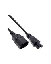 Schwarzes Stromkabel mit IEC-C7-Achterform-Stecker und passendem Gerätestecker, gezeigt auf weißem Hintergrund.