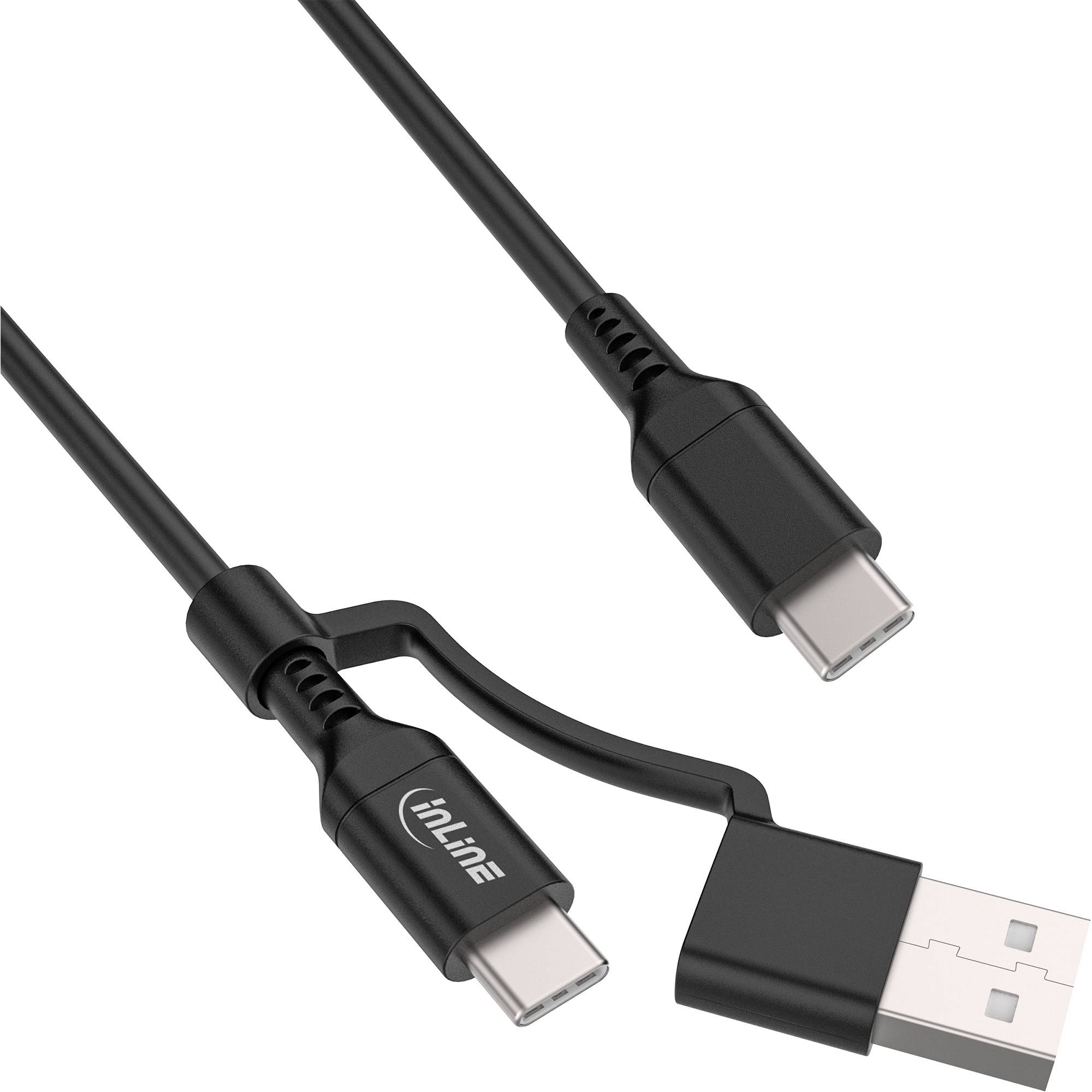 INLINE - 2-in-1 USB-C Kabel + USB-A Adapter - USB 2.0 - 100W - TPE - schwarz - 1m