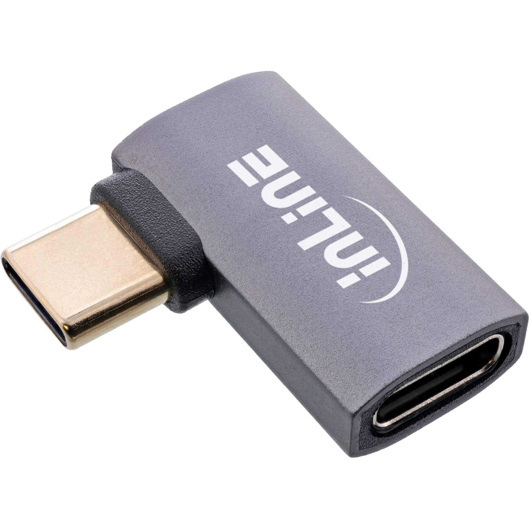 INLINE - USB4 Adapter - USB-C Stecker/Buchse rechts/links gewinkelt - Alu - grau