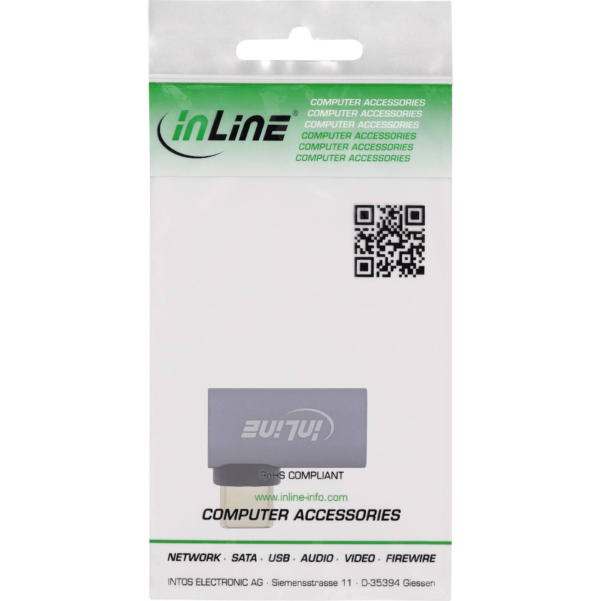 Vorderseite einer inLine-Computerzubehör-Verpackung mit grünem Logo, QR-Code und Text 