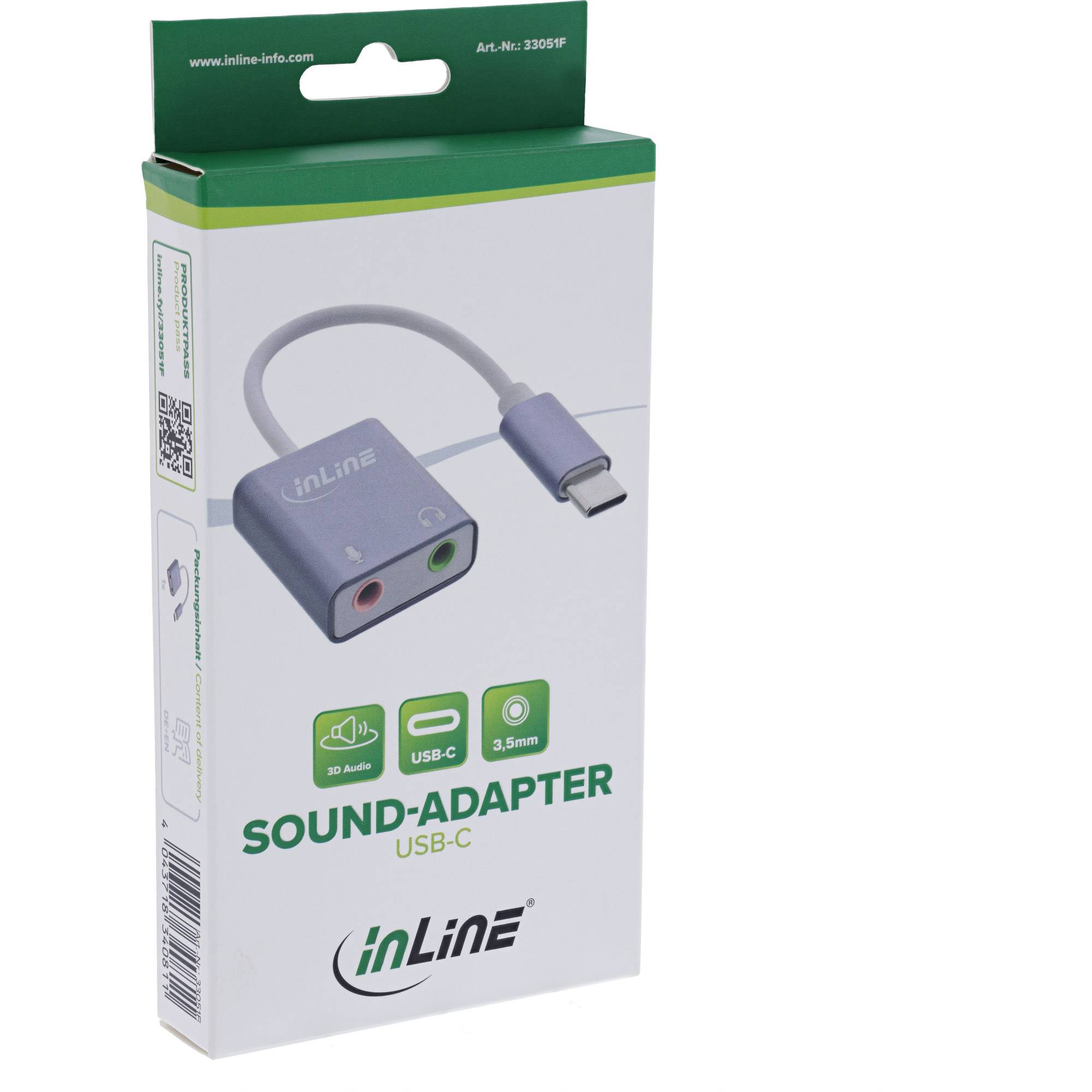 InLine USB Audio Soundadapter - USB-C Kabel12 cm - Silber