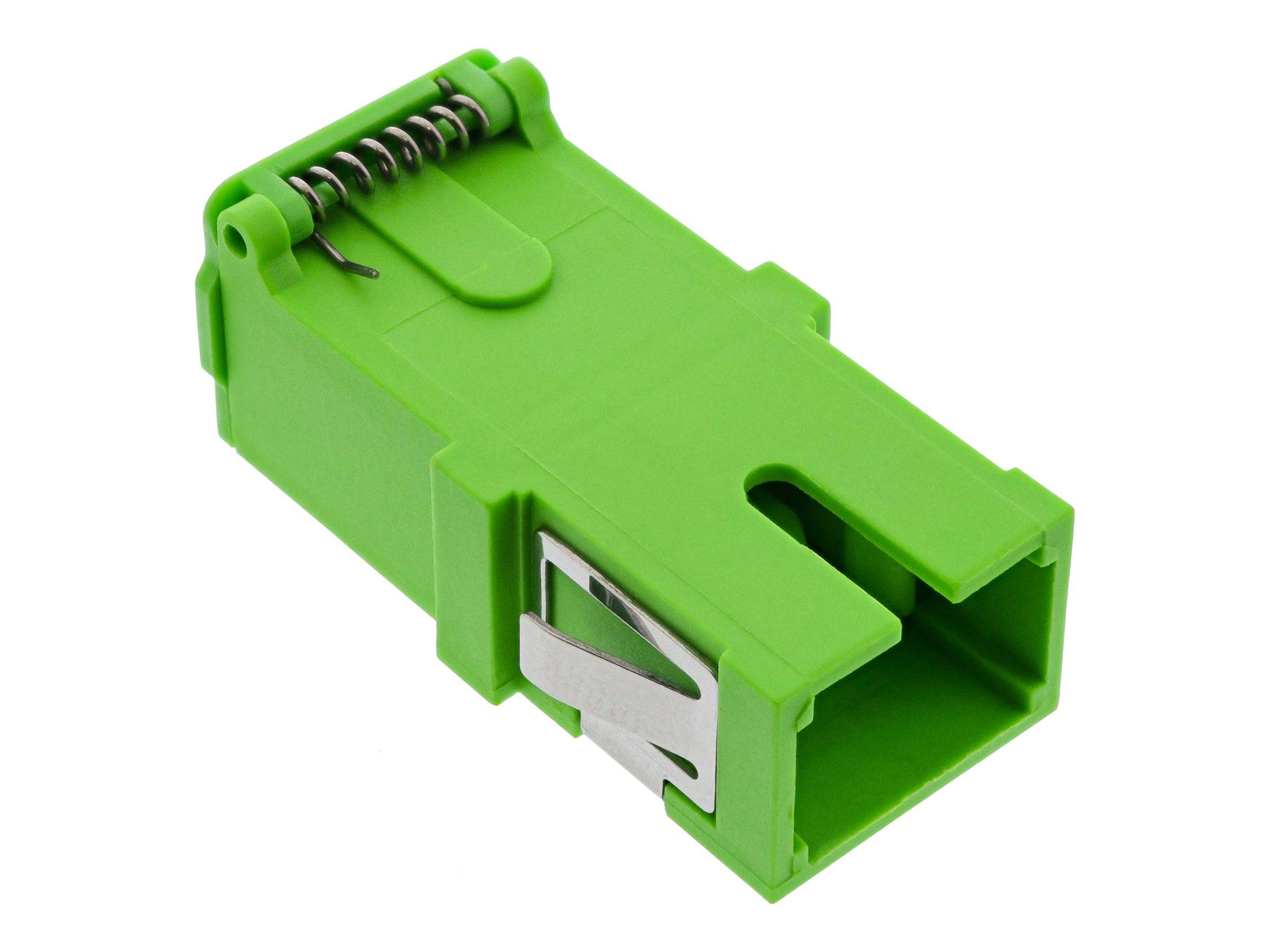 Ein grüner Glasfaser-Dämpfungsregler mit einer federbelasteten Klammer, der zur Signalstärkenreduzierung in Glasfaserkommunikationssystemen verwendet wird.