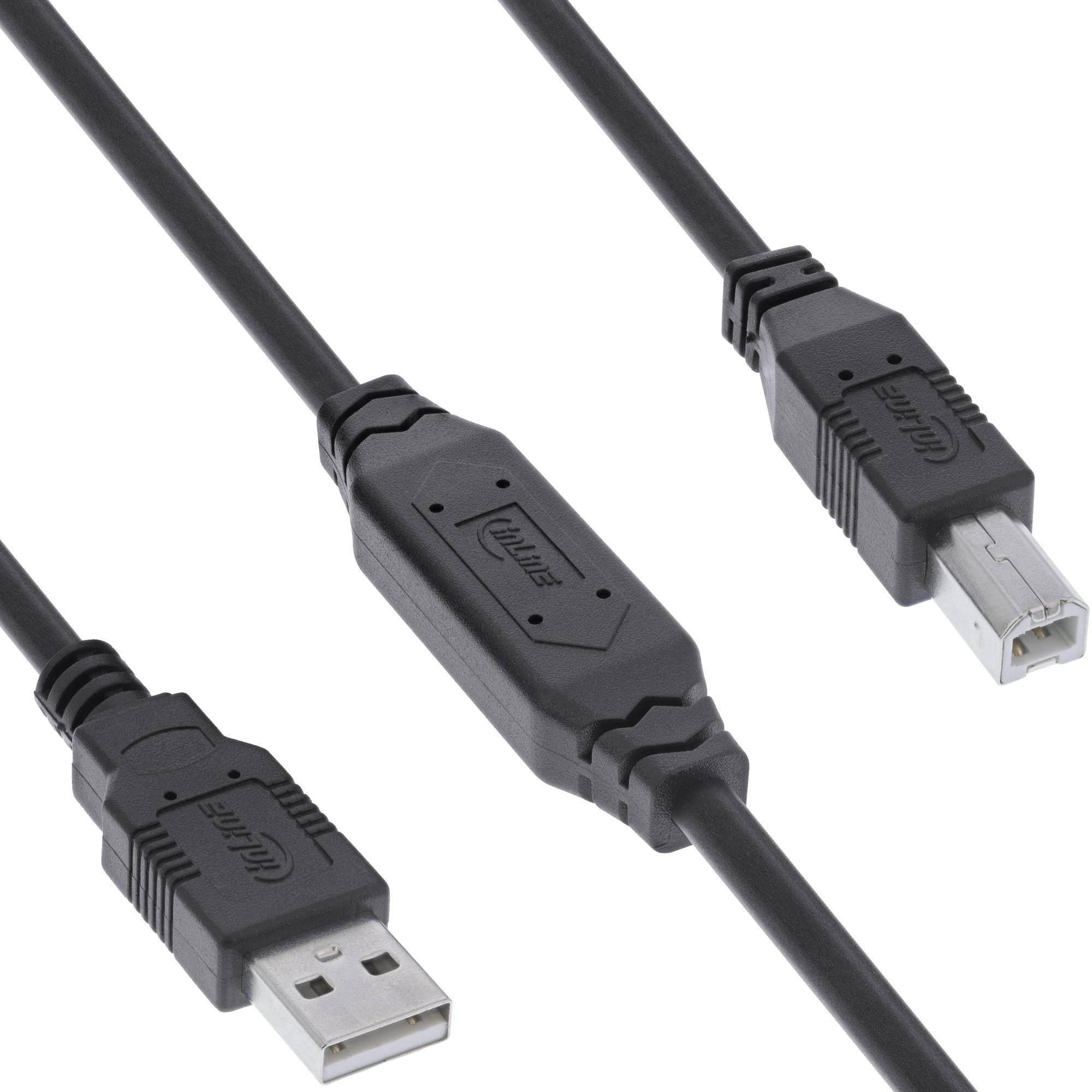 INLINE - USB 2.0 Aktiv-Kabel - USB-A Stecker zu USB-B Stecker - 10m