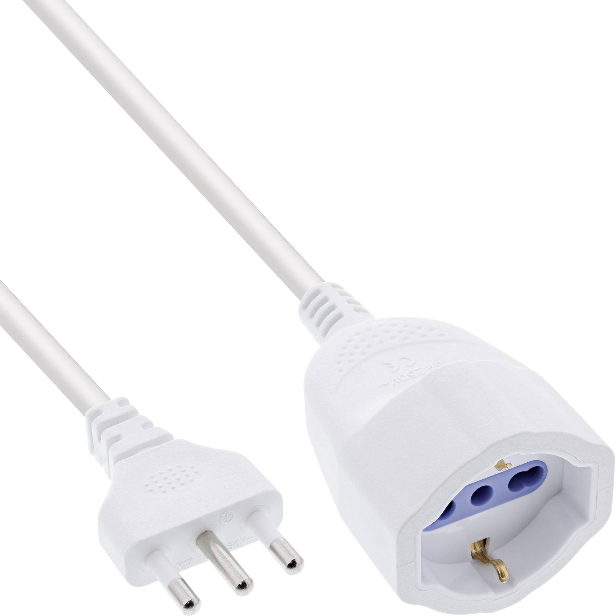 INLINE - Strom-Verlängerung Schutzkontakt ITALIEN Stecker L / Buchse F - weiß - 2m