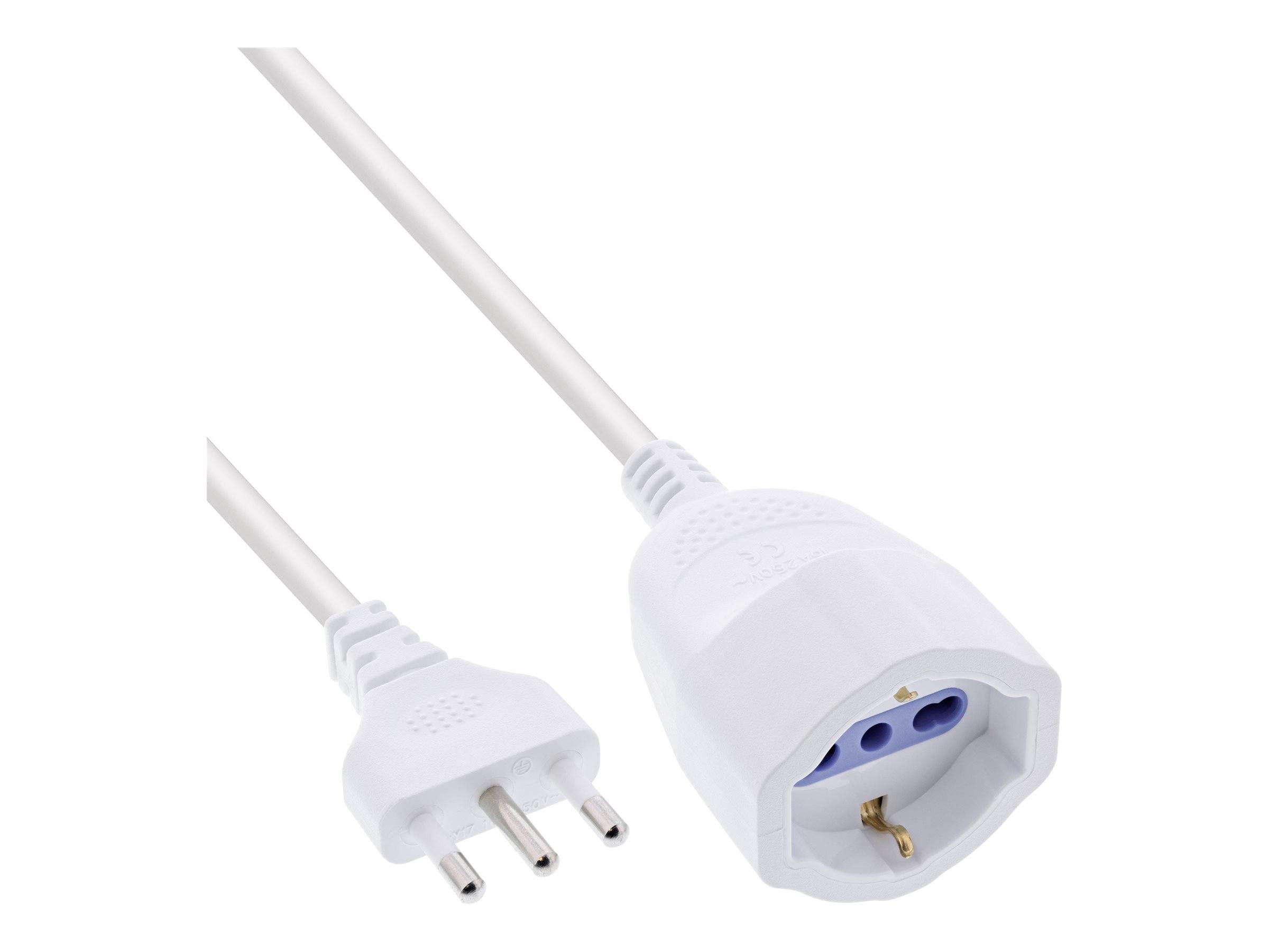 Ein weißer elektrischer Stecker mit drei Zinken ist zu sehen, gepaart mit einem passenden Steckdosenanschluss.