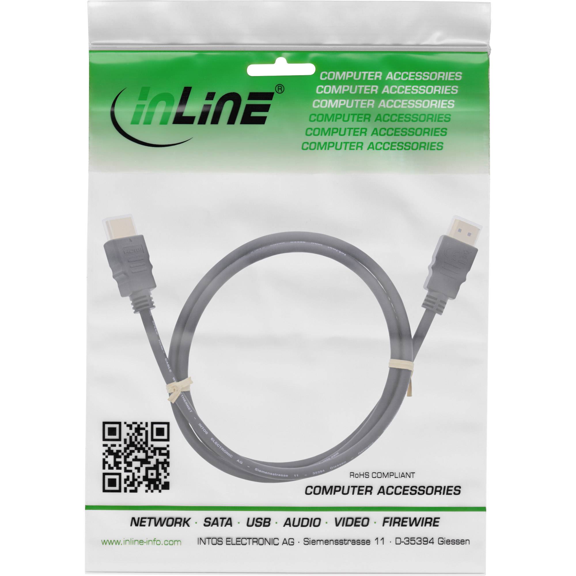 INLINE - HDMI Kabel - HDMI-High Speed mit Ethernet - St/St - schwarz - 0,5m