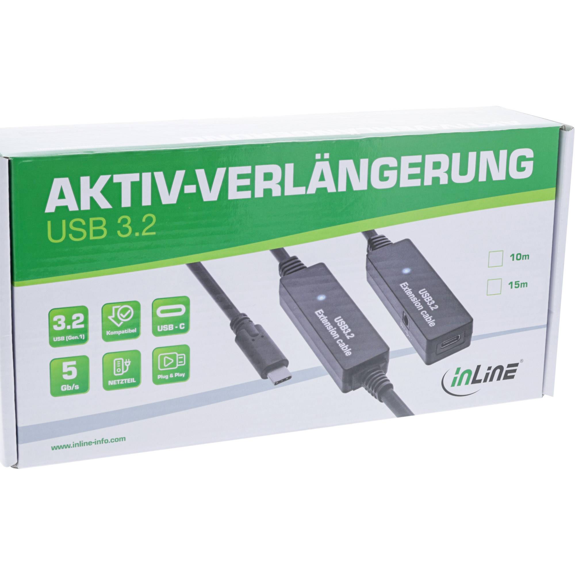 InLine USB 3.2 Gen.1 Aktiv-Verlängerung USB-C Stecker an Buchse 10m Kabel Digital/Daten Verlängerungskabel 10 m