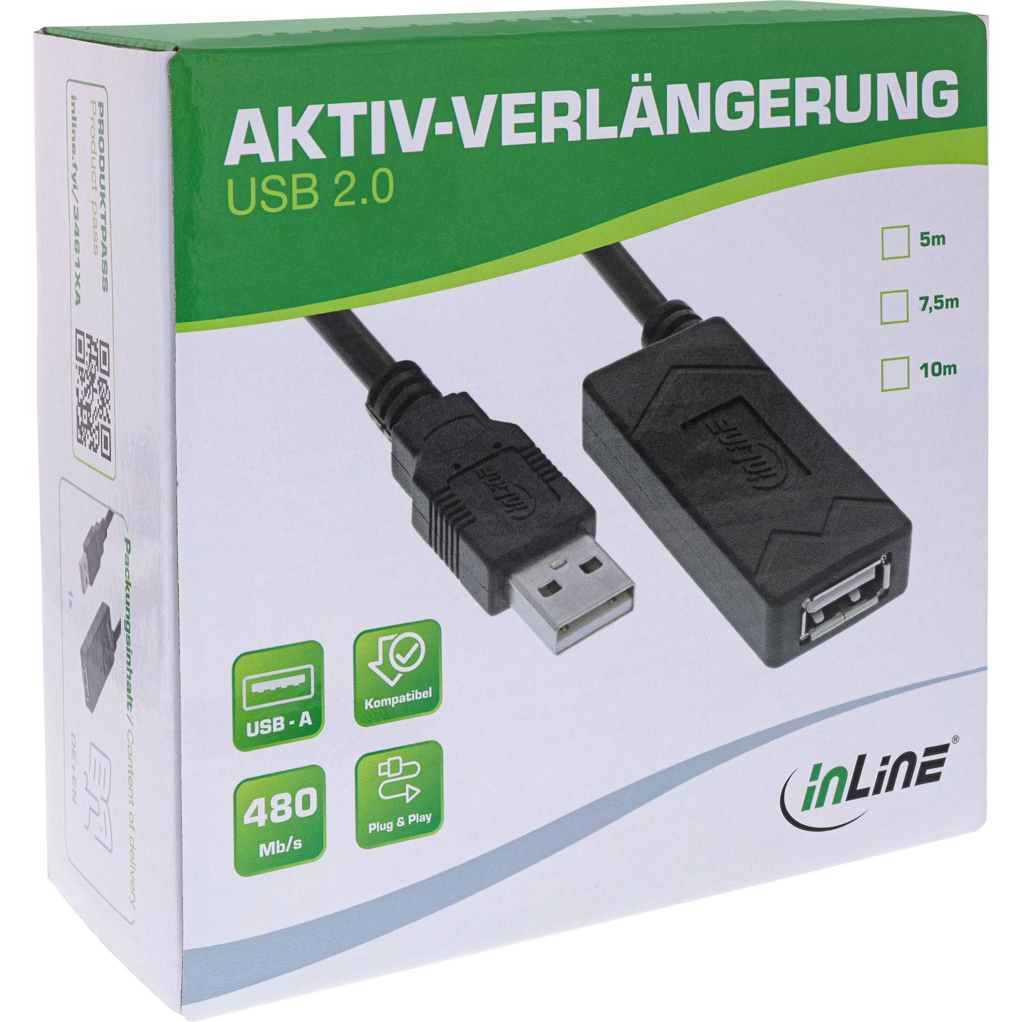 INLINE - USB 2.0 Aktiv-Verlängerung - USB-A Stecker/Buchse - 7,5m