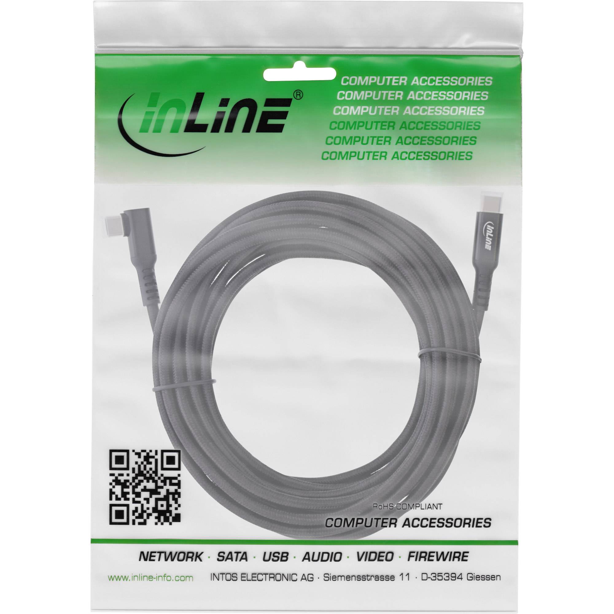 InLine USB 3.2 Gen.1 Kabel - USB-C St/St gewinkelt für VR - schwarz - 5mUSB 3.2