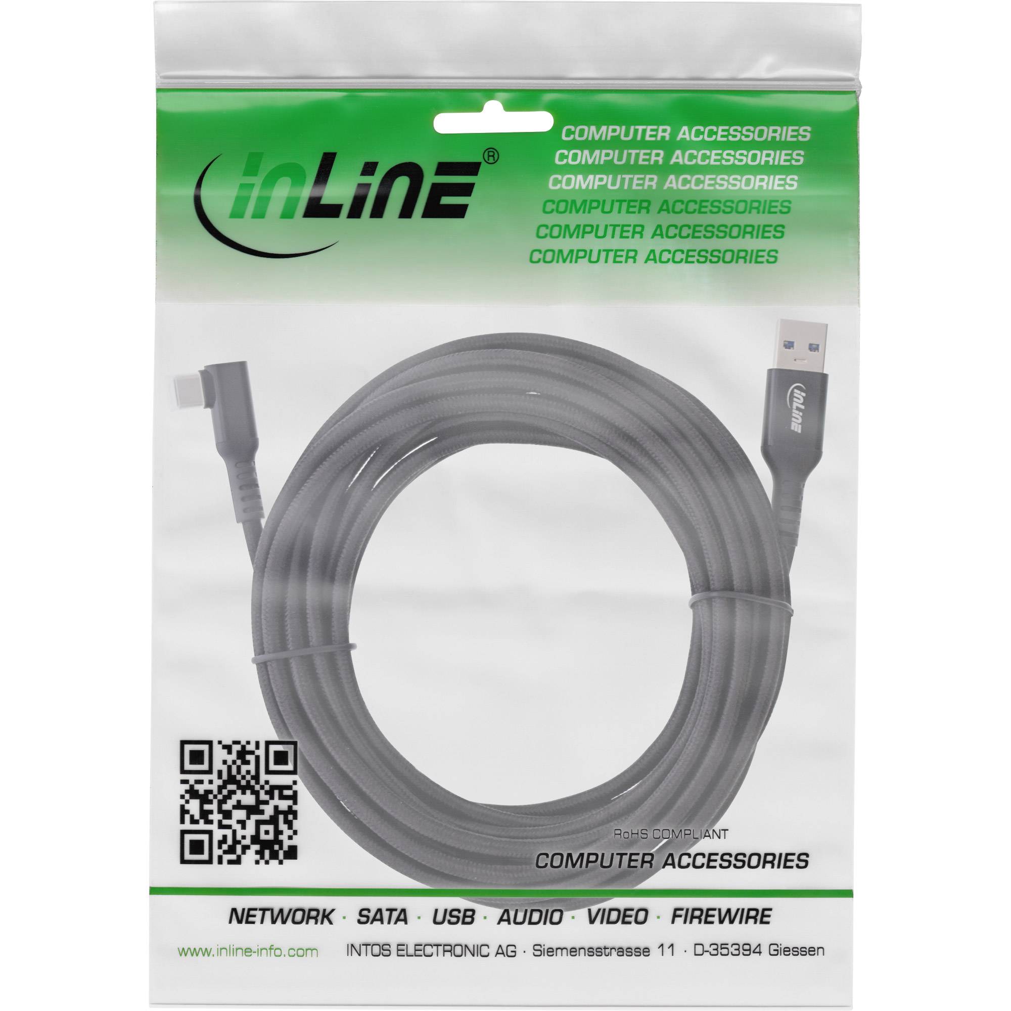 INLINE - USB 3.2 Gen.1 Kabel - USB-C St gewinkelt - USB-A St für VR - schwarz - 5m