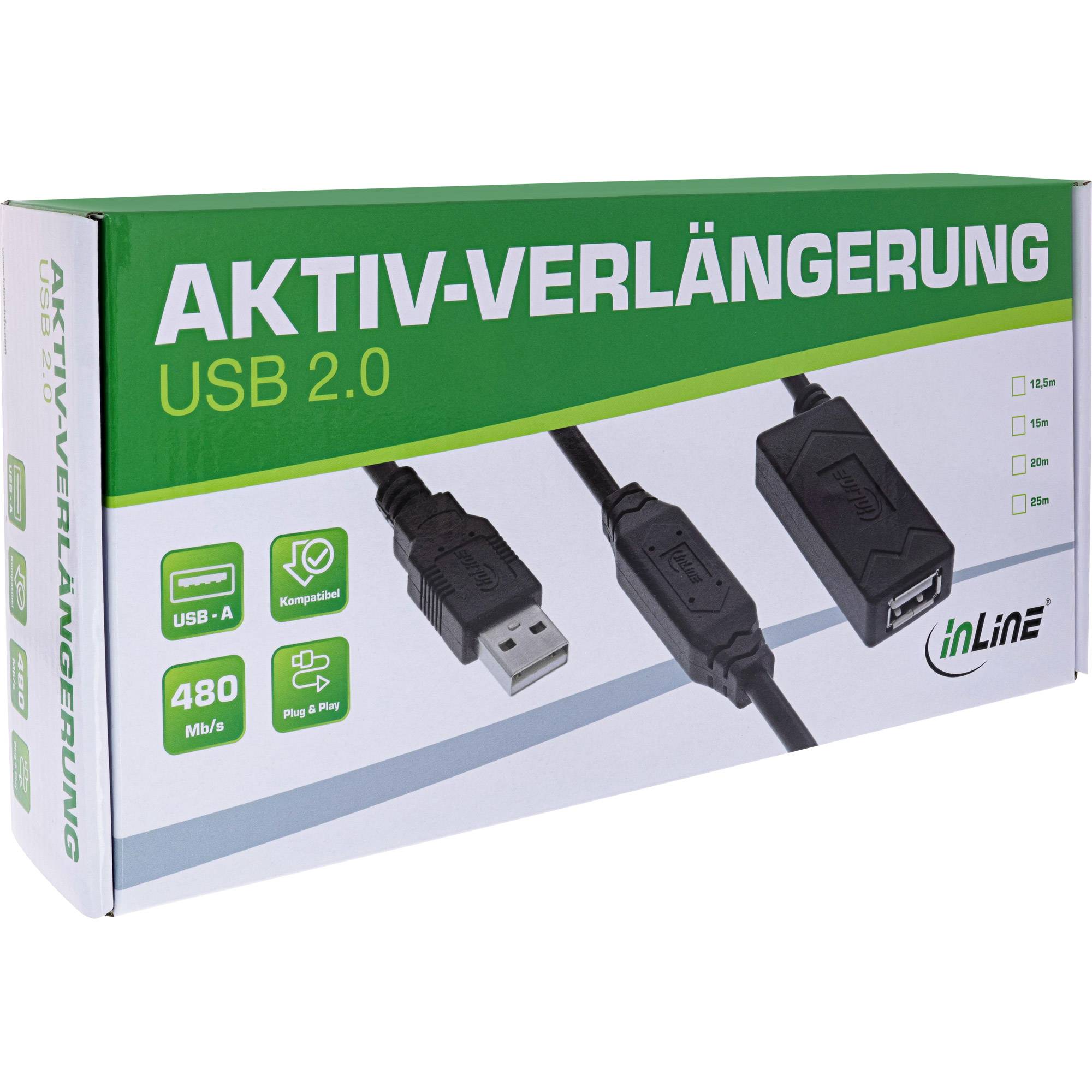 INLINE - USB 2.0 Aktiv-Verlängerung - USB-A Stecker/Buchse - 15m