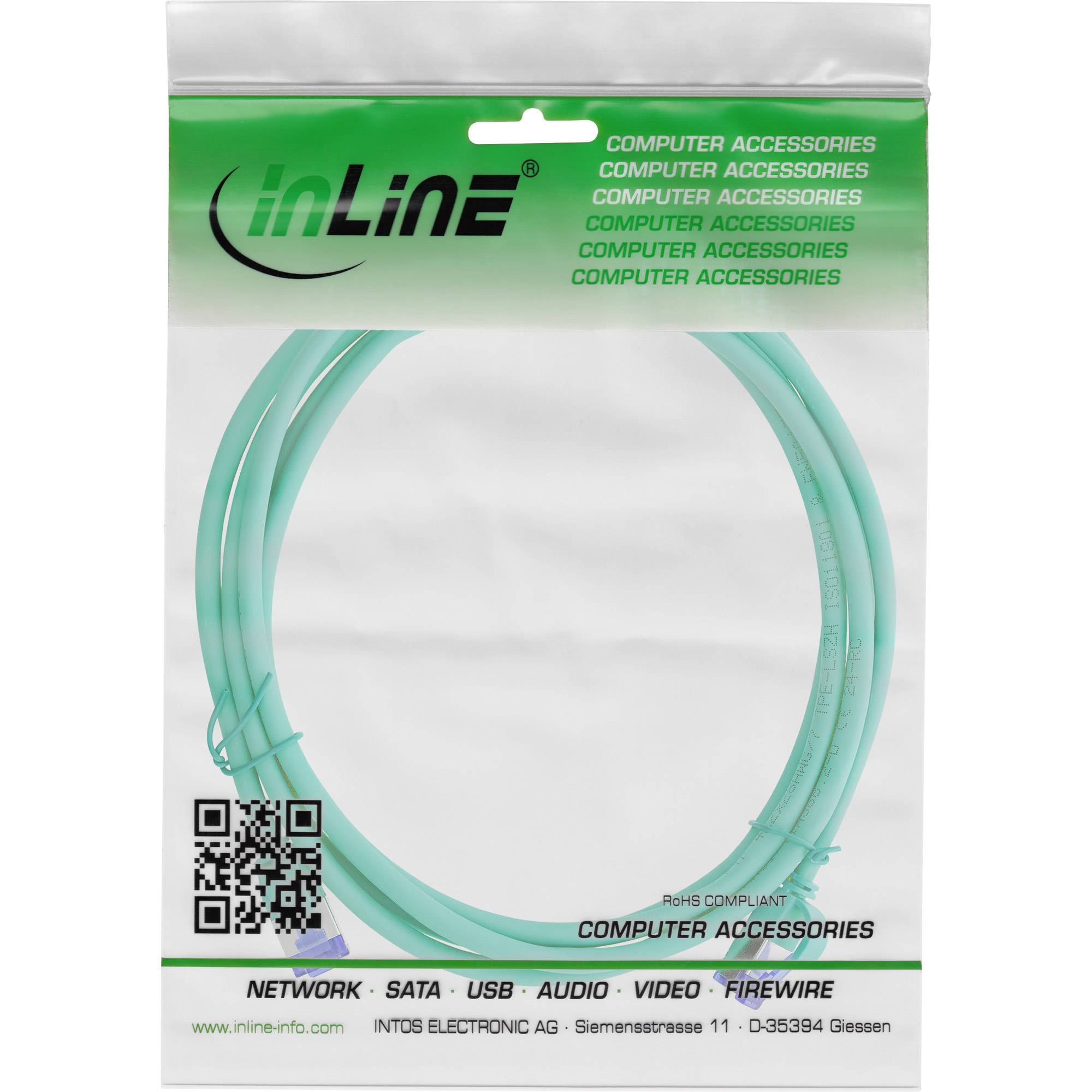 INLINE - Patchkabel Slim - Cat.6A - S/FTP - TPE (LSZH) flexibel - PoE - grün - 30m