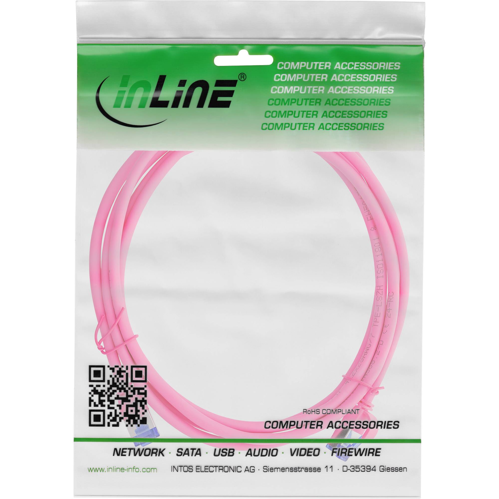 INLINE - Patchkabel Slim - Cat.6A - S/FTP - TPE (LSZH) flexibel - PoE - magenta - 20m