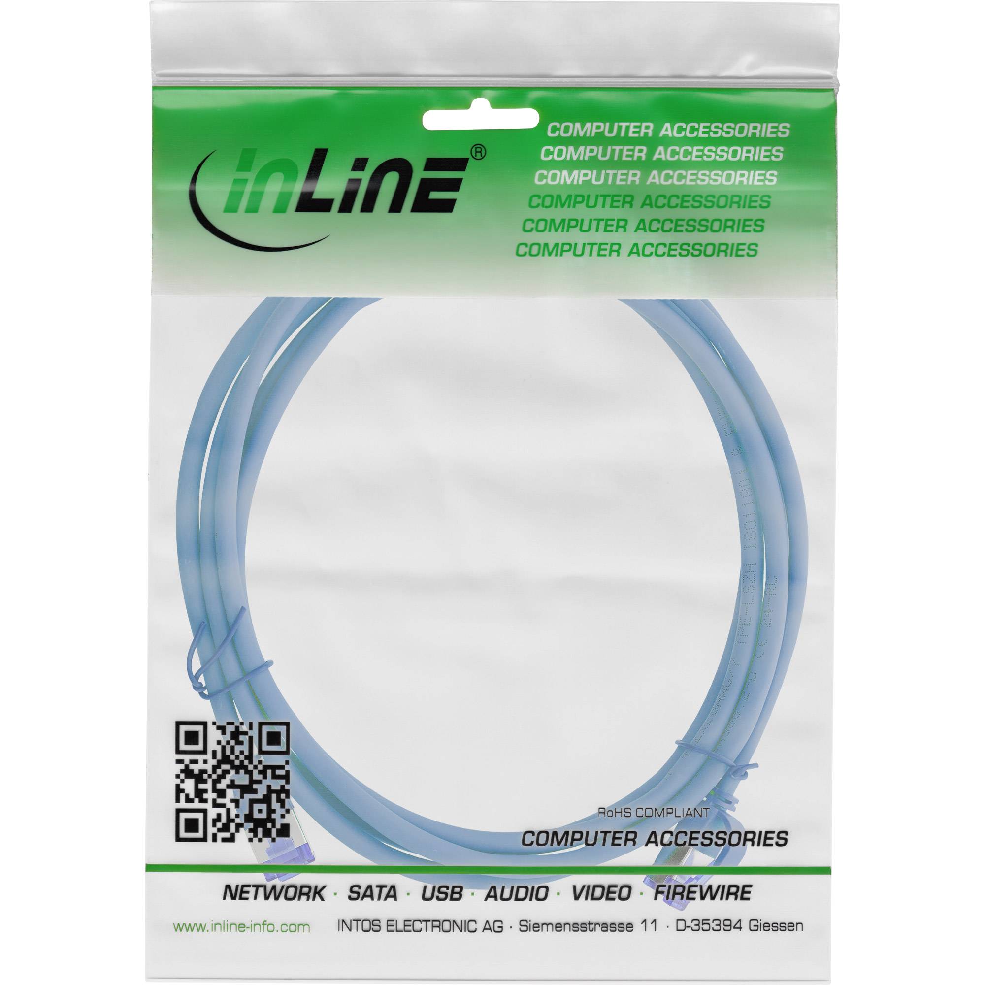 INLINE - Patchkabel Slim - Cat.6A - S/FTP - TPE (LSZH) flexibel - PoE - blau - 25m