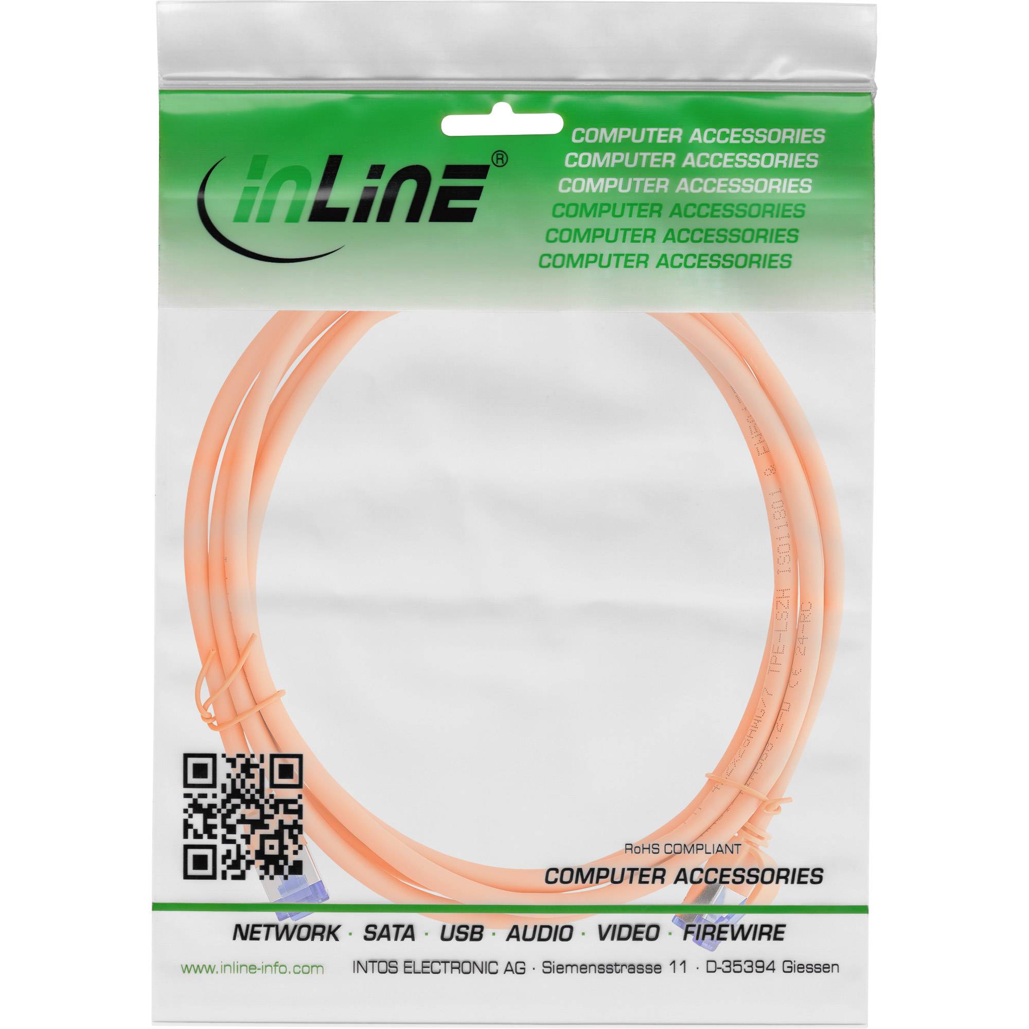 INLINE - Patchkabel Slim - Cat.6A - S/FTP - TPE (LSZH) flexibel - PoE - orange - 10m