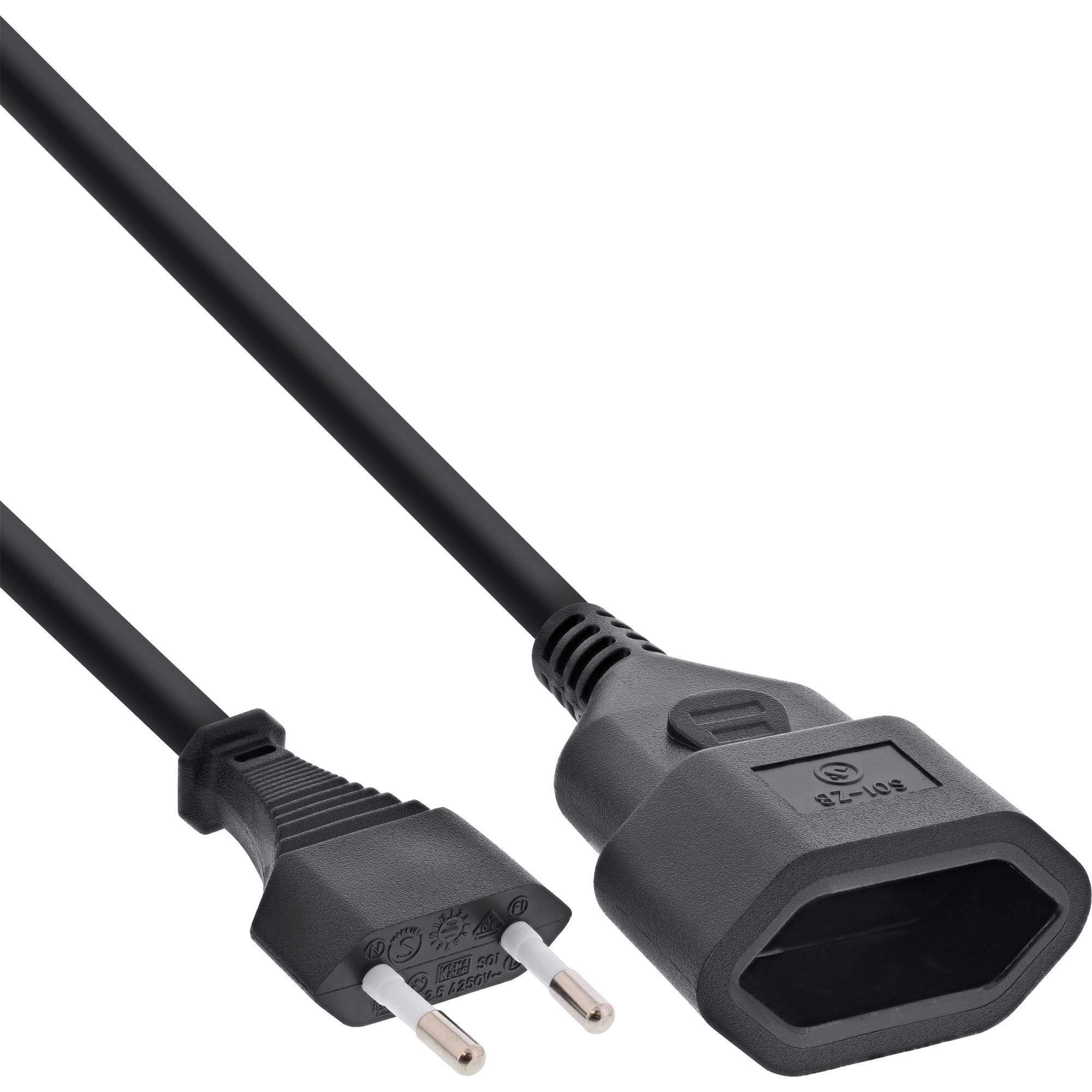 INLINE - Euro-Verlängerung - Eurostecker an Eurokupplung - schwarz - 3m