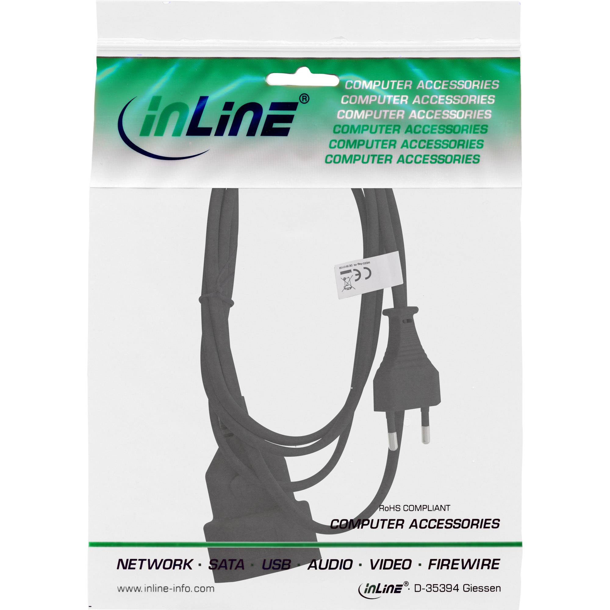 INLINE - Euro-Verlängerung - Eurostecker an Eurokupplung - schwarz - 3m