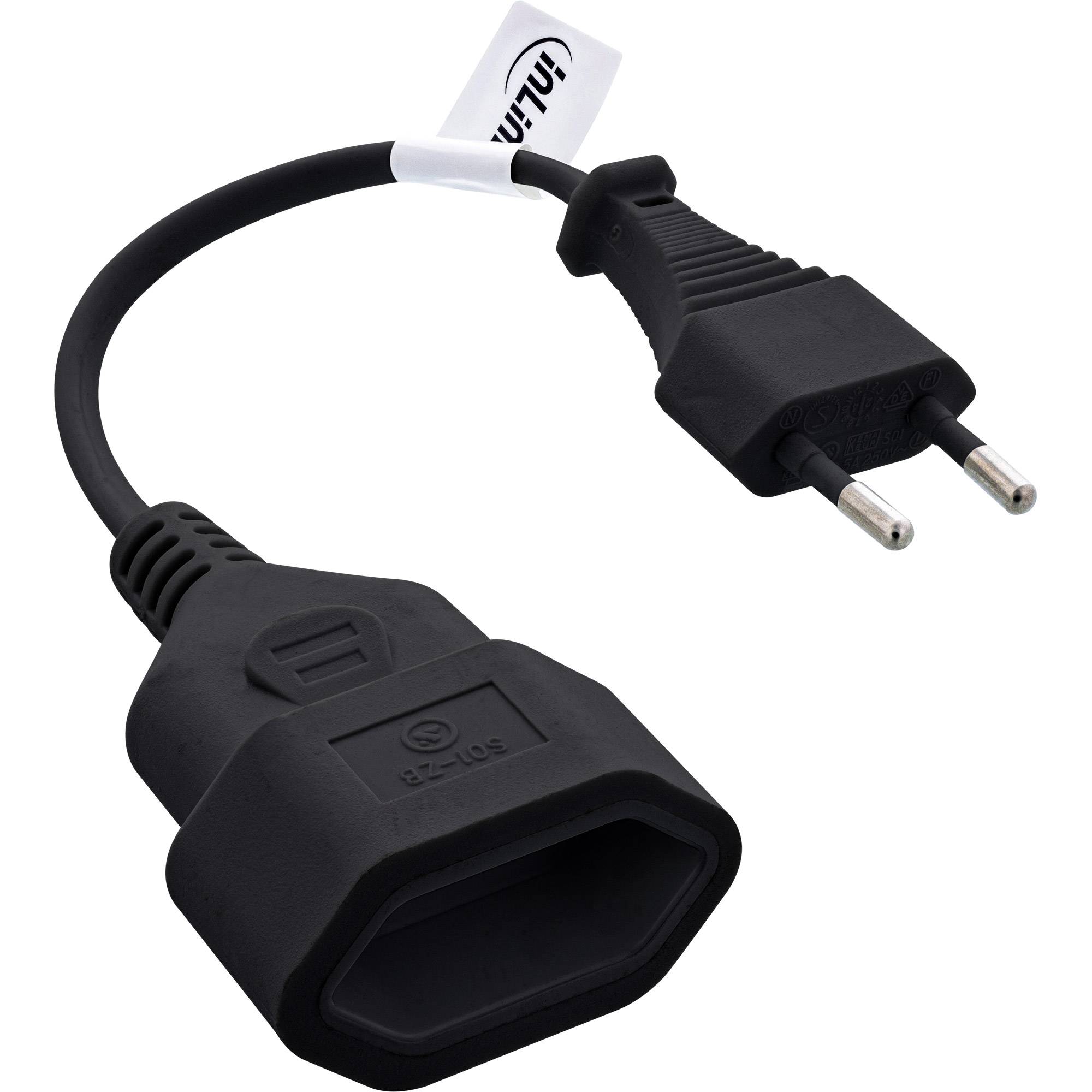INLINE - Euro-Verlängerung - Eurostecker an Eurokupplung - schwarz - 0,2m