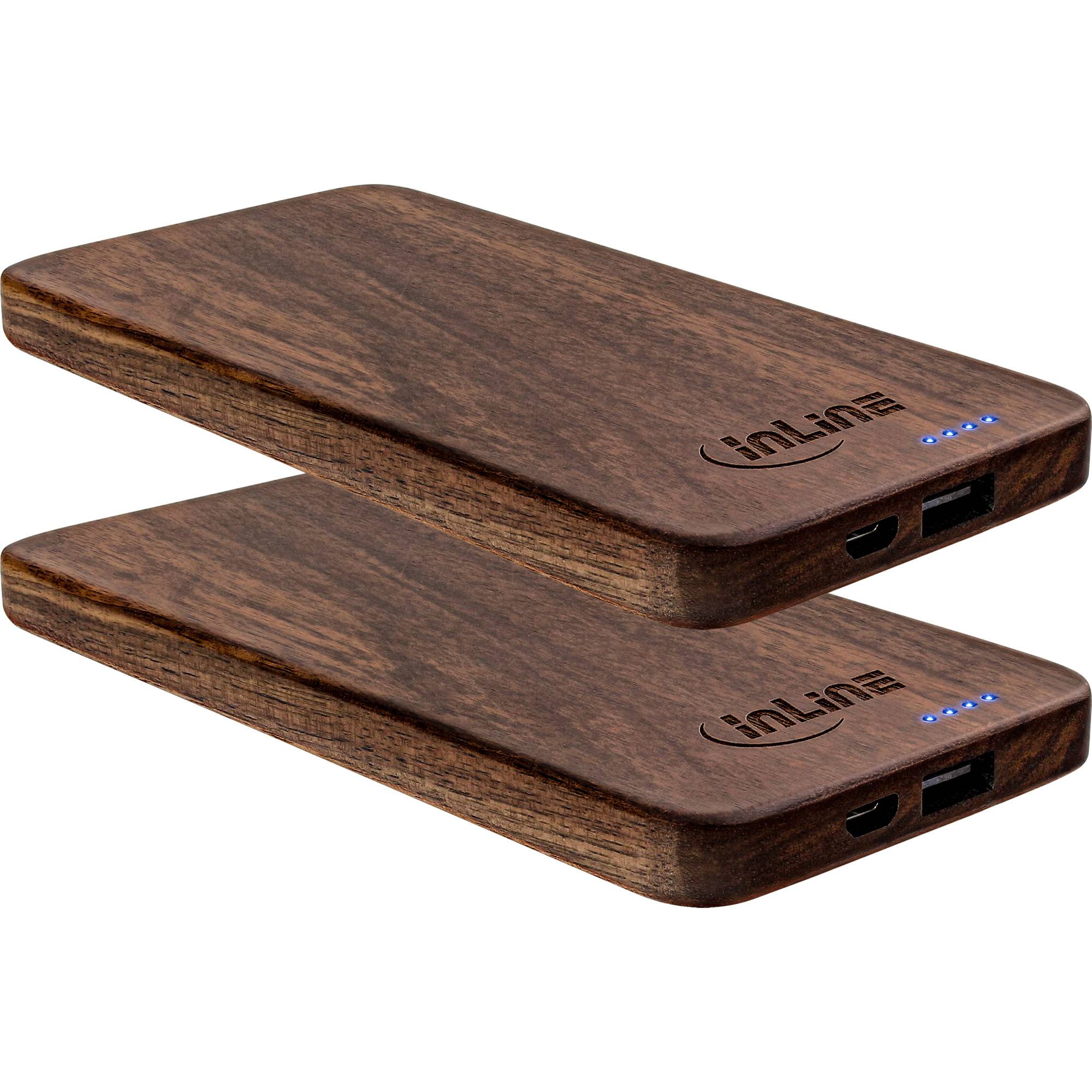 INLINE - 2er woodplate - USB Powerbank 5.000mAh - mit LED Status Anzeige - Echtholz