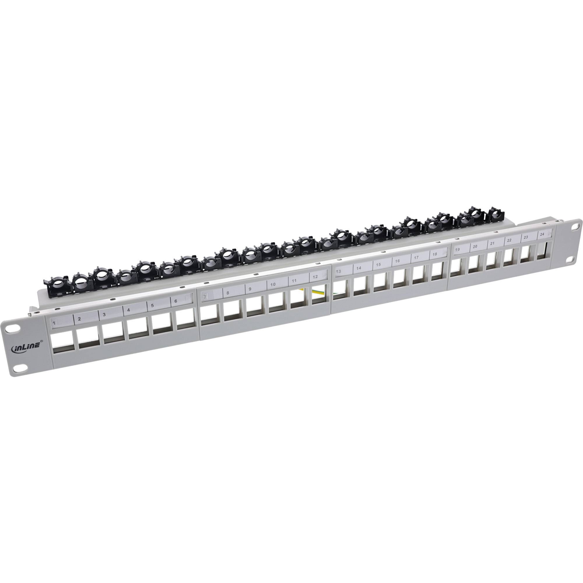 INLINE - Patchfeld 24-fach - Keystone Leerblech Patchpanel - 19"" - 1HE - lichtgrau