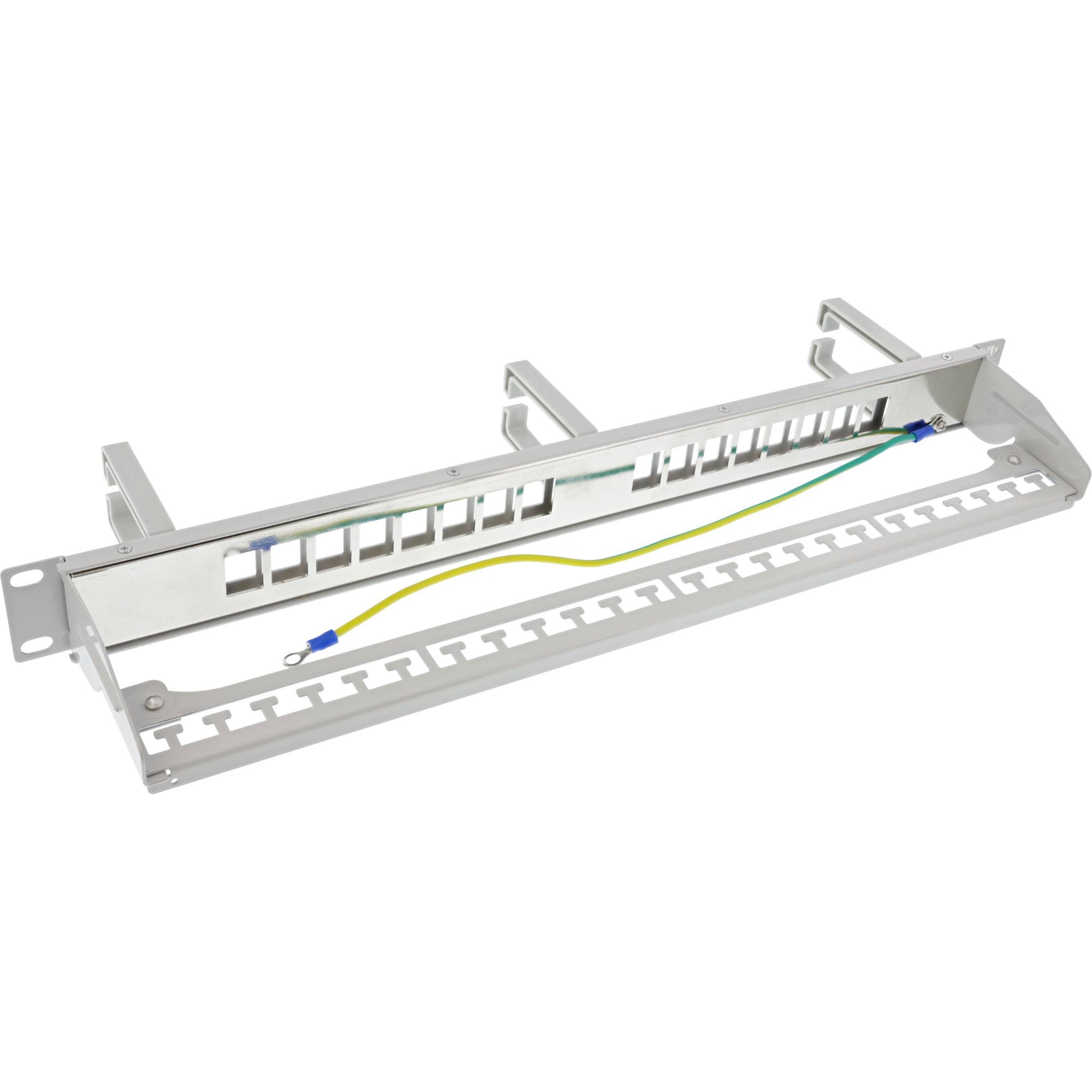 InLine Patchfeld Cat.6A 16-fach mit 3 Bügeln 16 Keystones 19" 1HE grau Power over Ethernet