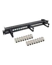 InLine Patchfeld Cat.6A 16-fach mit 3 Bügeln 16 Keystones 19" 1HE schwarz Power over Ethernet