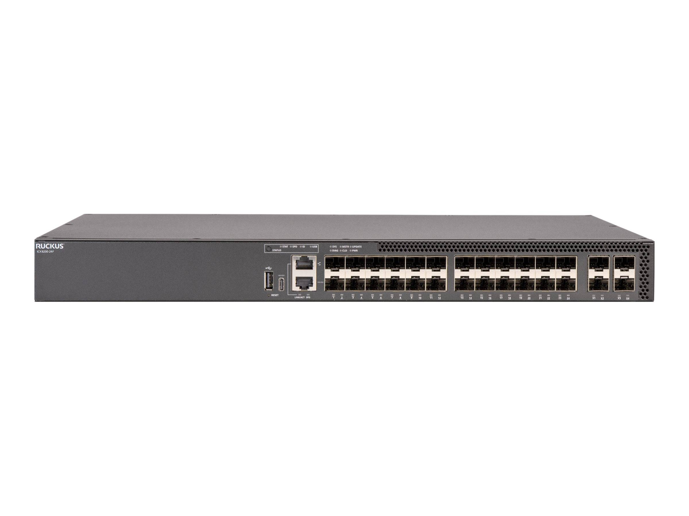COMMSCOPE - Ruckus ICX 8200-24F - Switch - L3 - managed - 24 x 10/100/1000 + 4 x 10 Gigabit SFP+ + 4 x 25 GbE SFP28 (Sta