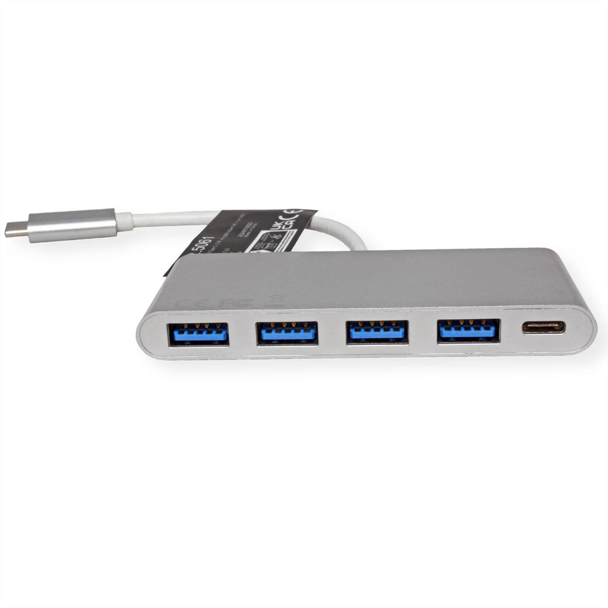 ROLINE USB 3.2 Gen 1 Hub, 4fach, Typ C Anschlusskabel, mit 1 PD-Port
