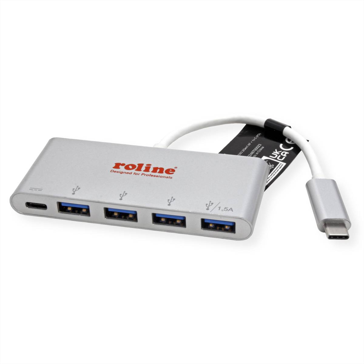 ROLINE USB 3.2 Gen 1 Hub, 4fach, Typ C Anschlusskabel, mit 1 PD-Port