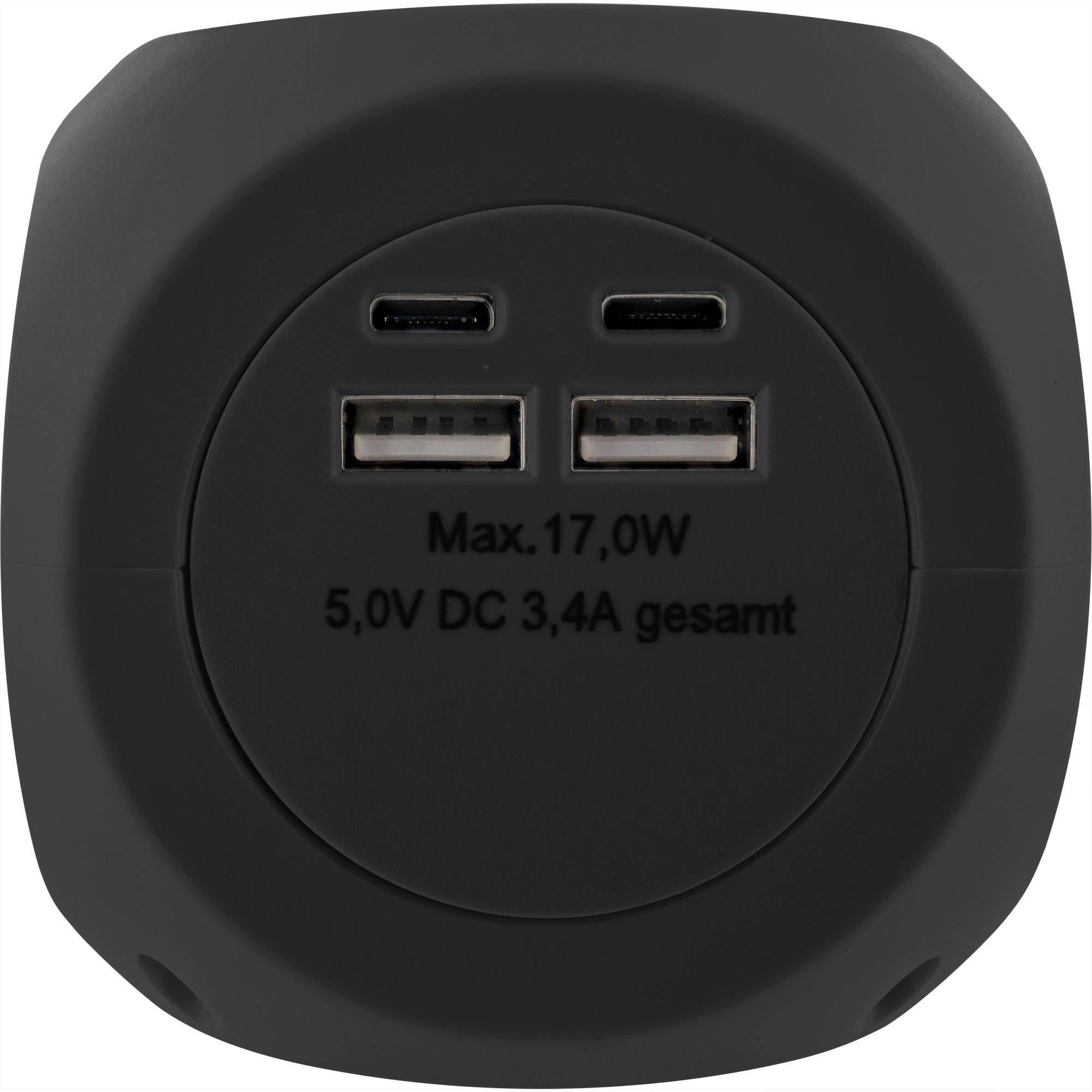 INLINE - Charging Cube - 3x Schutzkontakt - 2x USB-C - 2x USB-A - schwarz - 2m