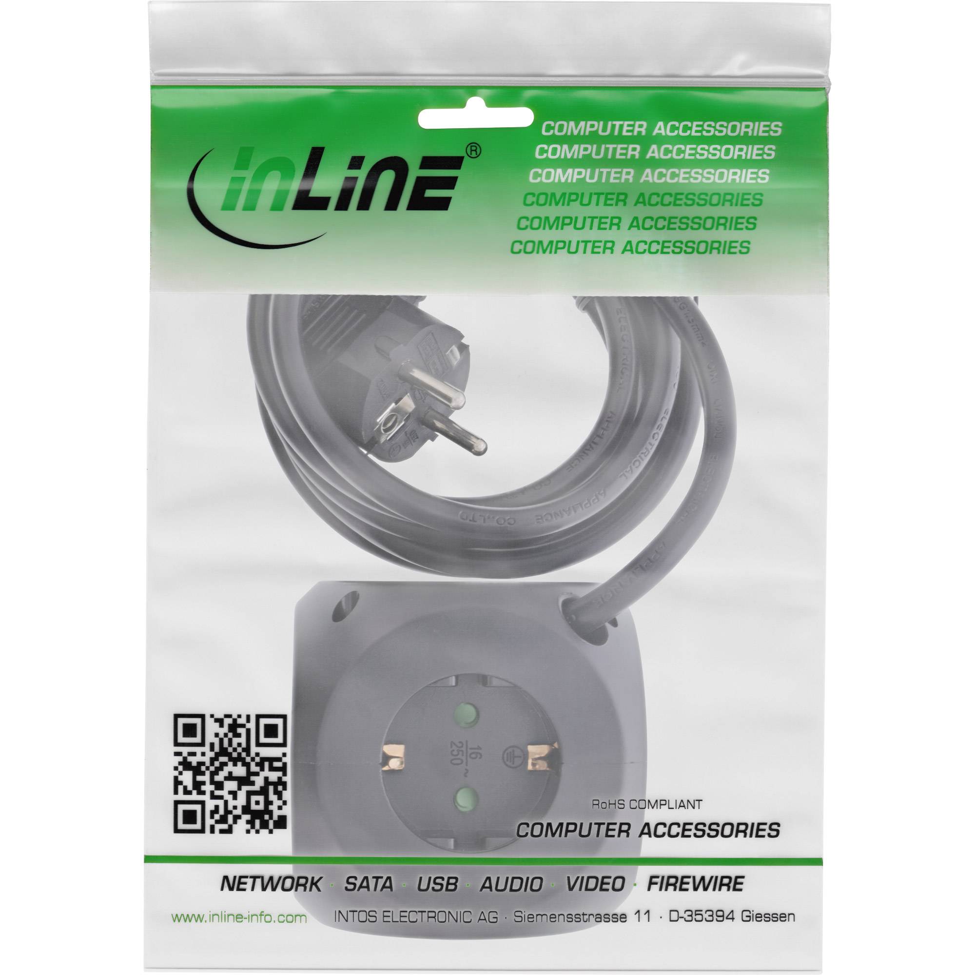 INLINE - Charging Cube - 3x Schutzkontakt - 2x USB-C - 2x USB-A - schwarz - 2m
